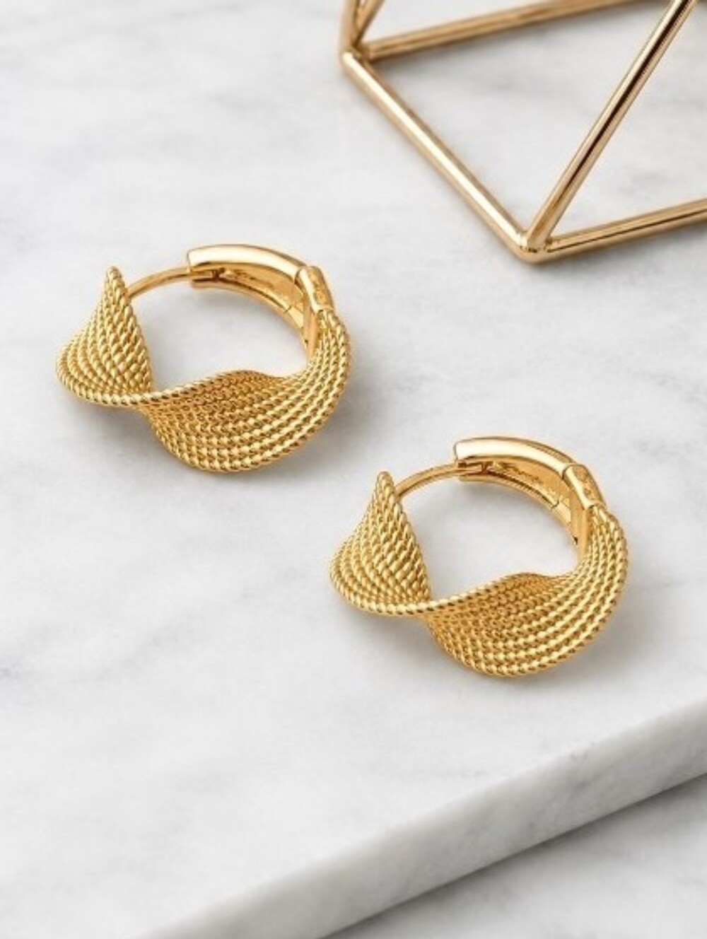 Gold Textured Twist Hoop Earrings